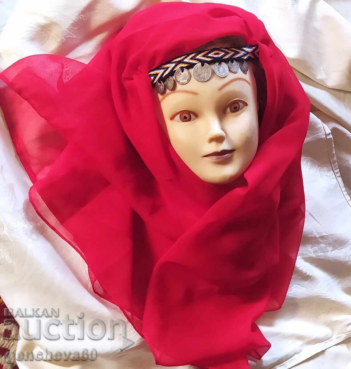 Κόσμημα κεφαλής με ασημένια φλουριά και μαντίλα
