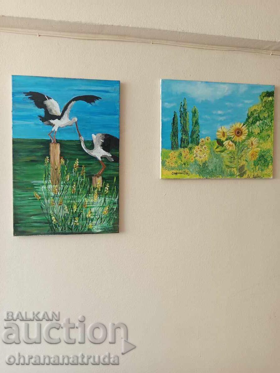 Two oil paintings on canvas with frames, signed