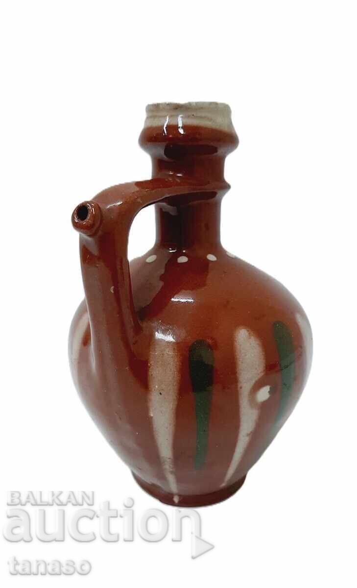 Licitație Veche cană din ceramică lucrată manual, ploscă (12.2)