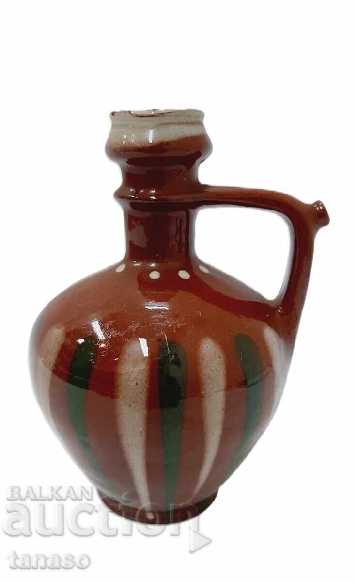 Veche cană din ceramică lucrată manual, ploscă (12.2)