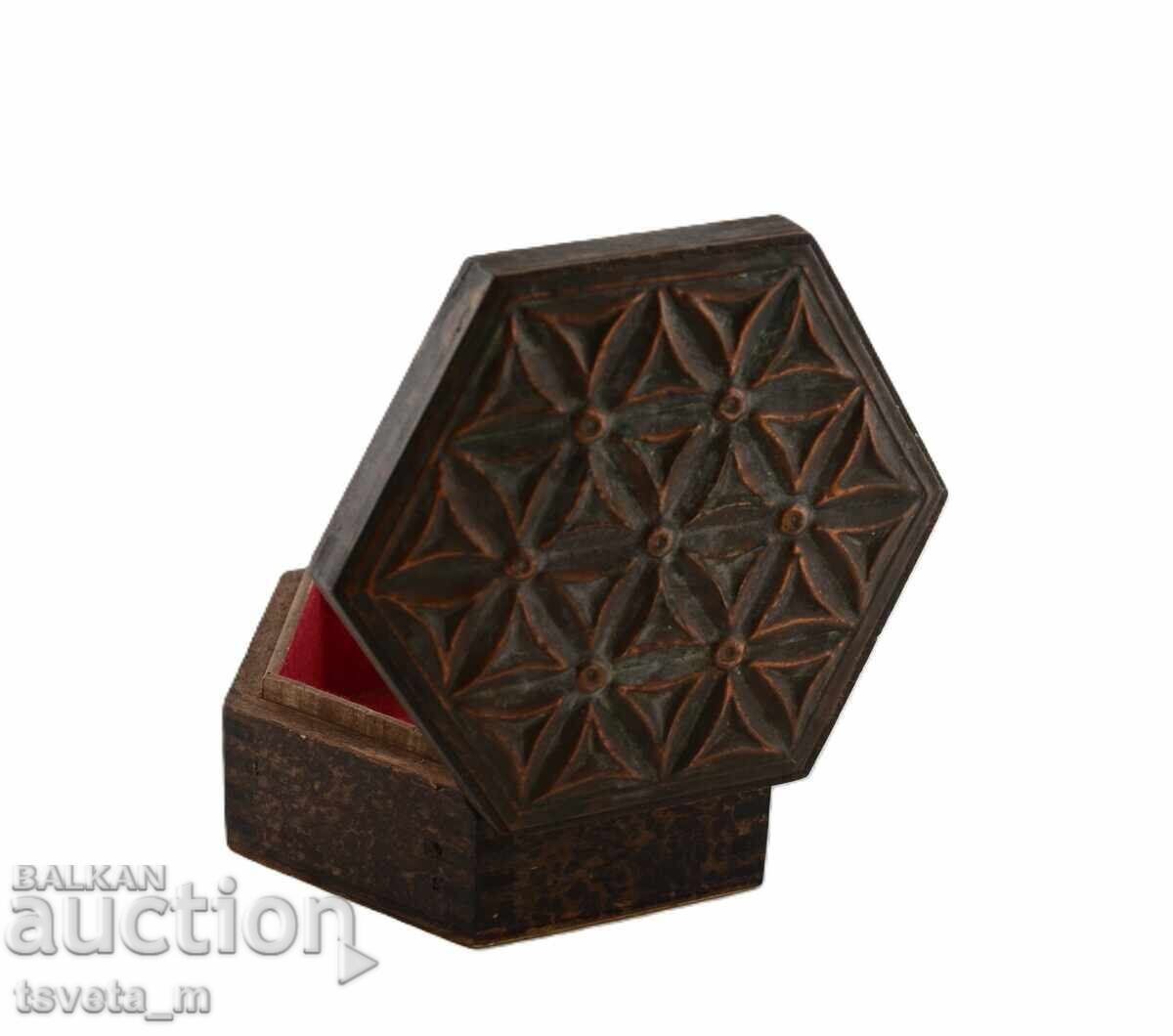 Auction  Wooden box with ornamentation of wrought copper