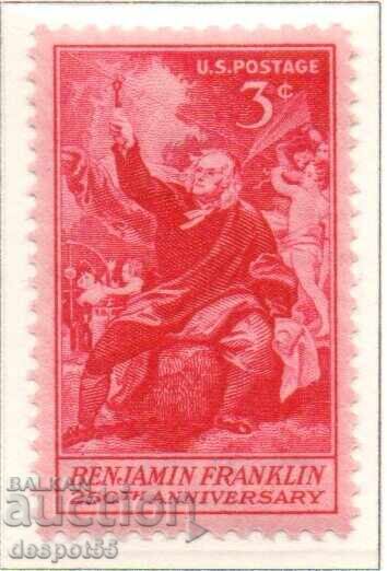 1956. SUA. 250 de ani de la nașterea lui Benjamin Franklin 1956. SUA. 250 de ani de la nașterea lui Benjamin Franklin