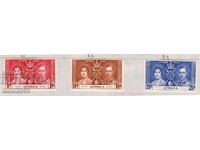 GB/Antigua-1937-Coronation of KGVI, QE, set, MLH