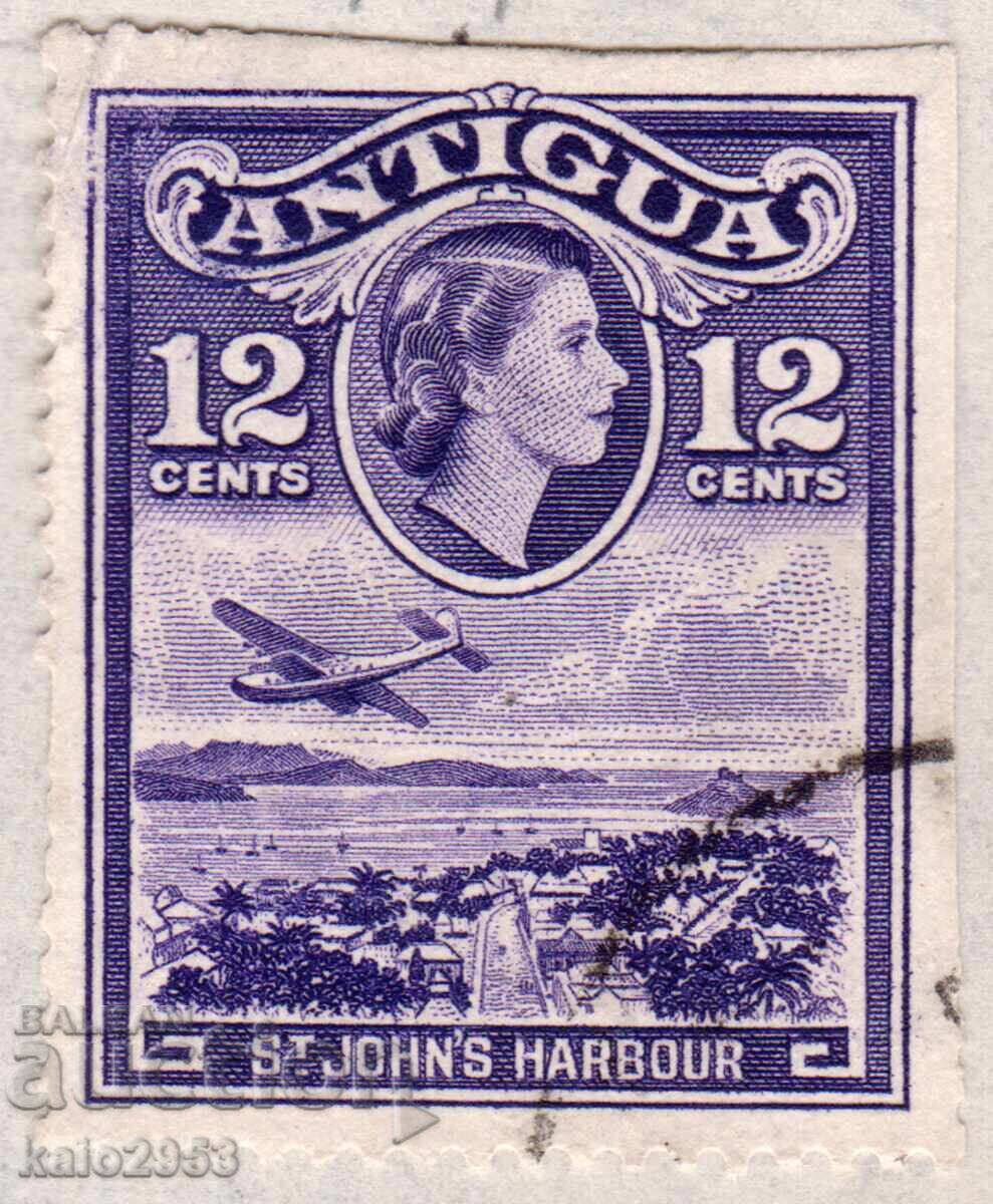 GB/Antigua-1953-Definitives-Views+QE II medallion, postmark