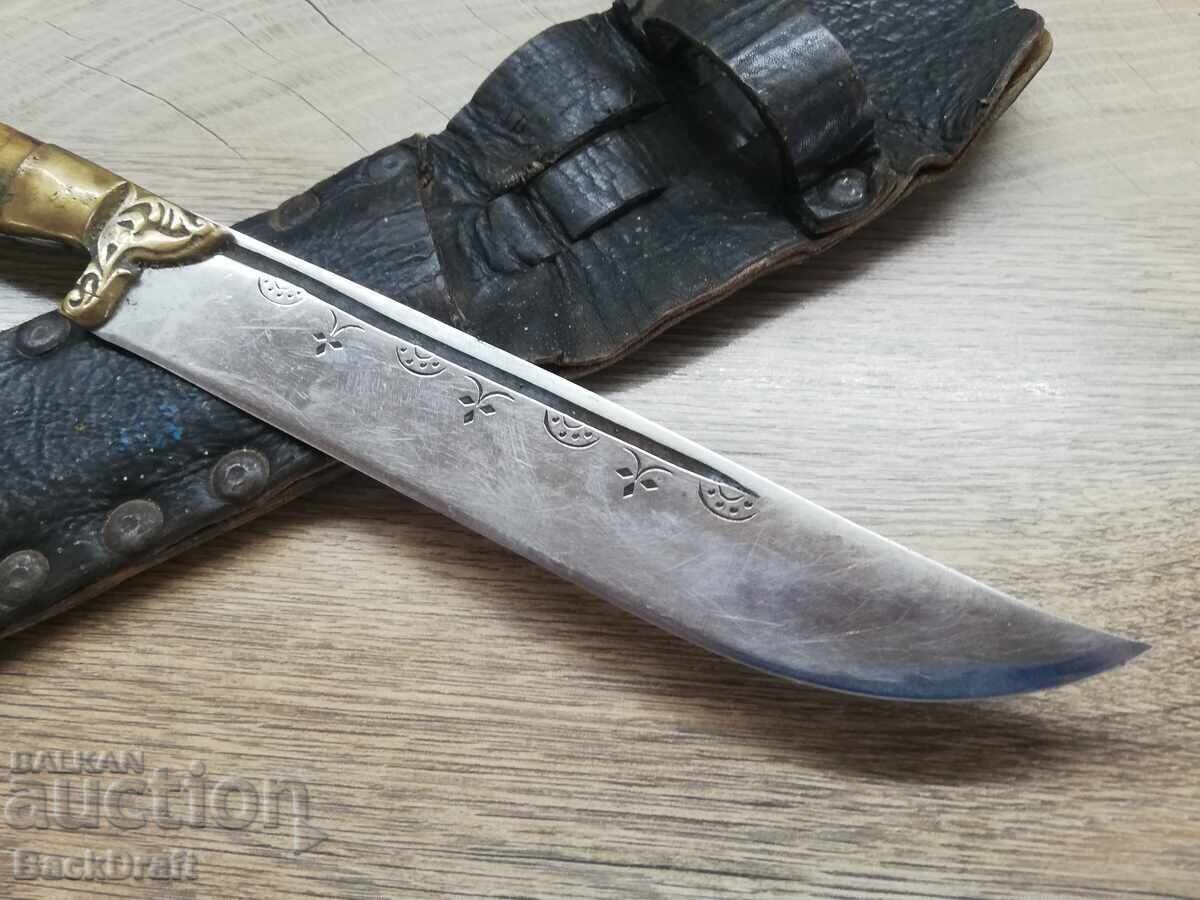 Cuțit Vechi Bulgar, Kulaklia, Lamă, Mâner din Corn cu Teacă - 5
