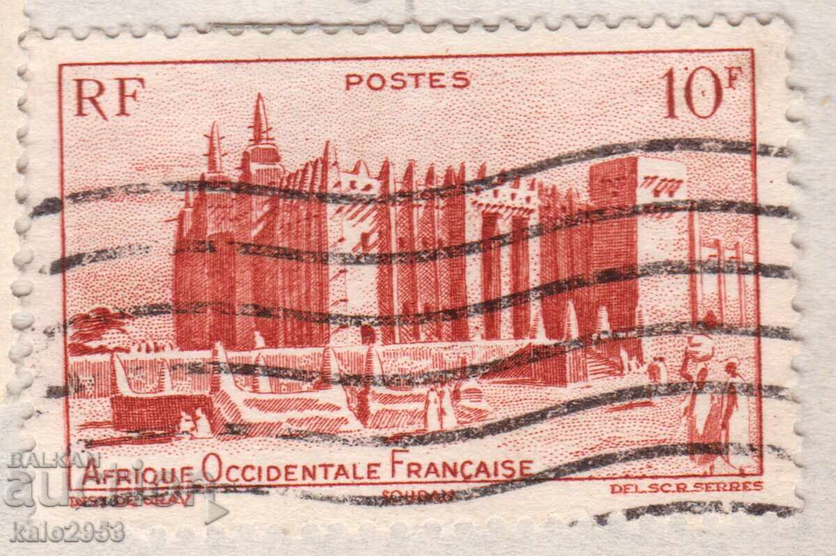 French West Africa-1947-Regular-Mosque in Sudan, postmark