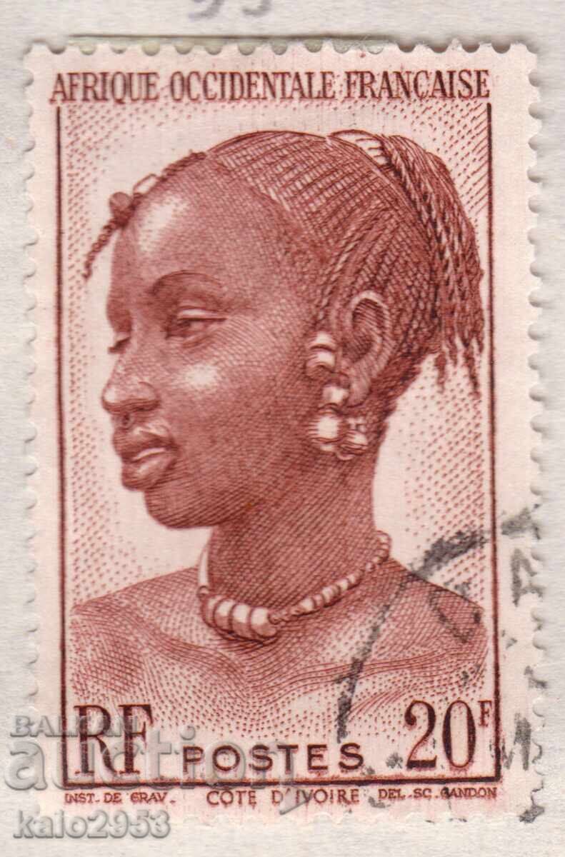 French West Africa-1947-Regular-Girl from the region, postmark