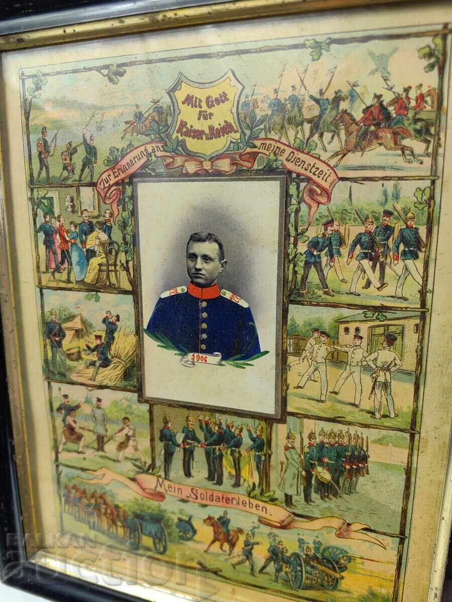 1906 LITOGRAFIE MILITARĂ GERMANĂ PERFECTĂ RAMĂ SOLDAT UNIFORMĂ - 5