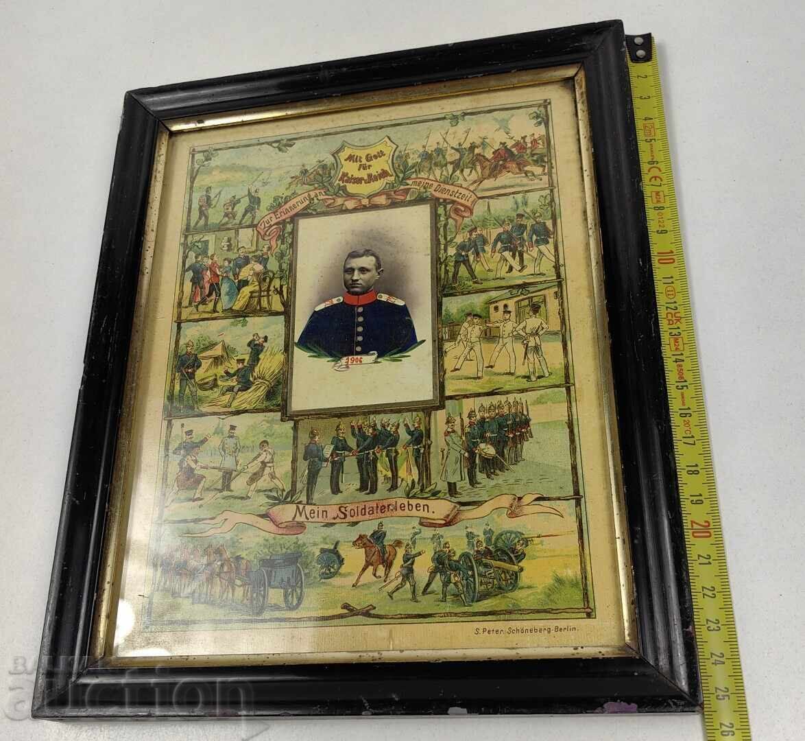 1906 LITOGRAFIE MILITARĂ GERMANĂ PERFECTĂ RAMĂ SOLDAT UNIFORMĂ - 6