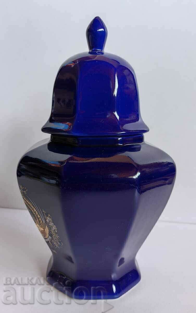 Livrarea . VAZA BORCA DE URNE ITALIAN DE PORCELAN ALBASTRU COBALT