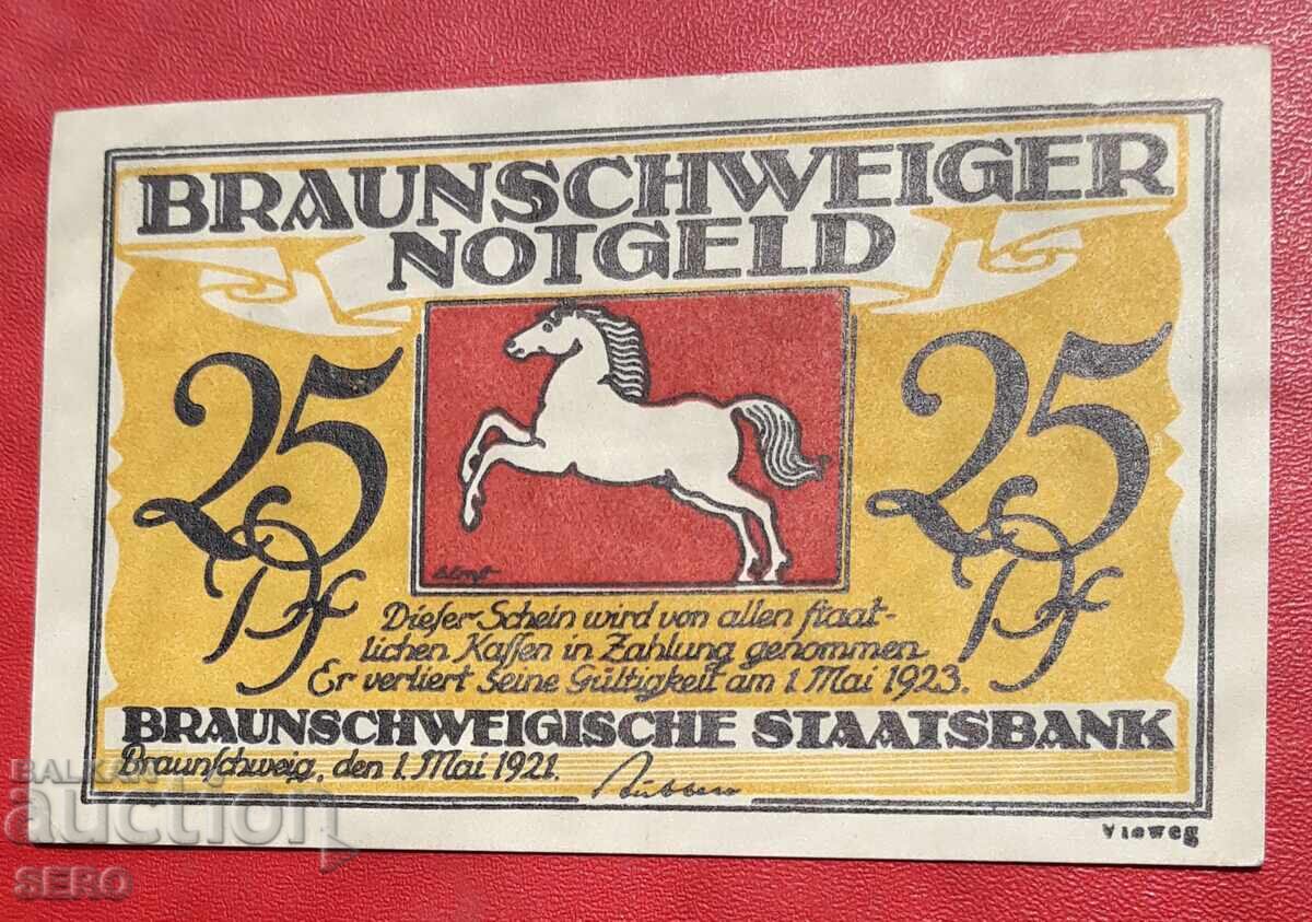 Τραπεζογραμμάτιο-Γερμανία-Braunschweig-25 Pfennig 1921