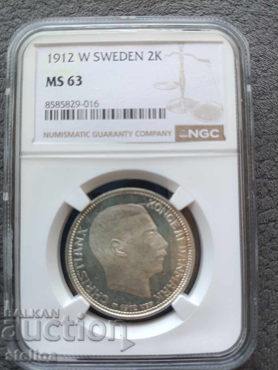 2 coroane Danemarca 1912 VBP NGC MS63
