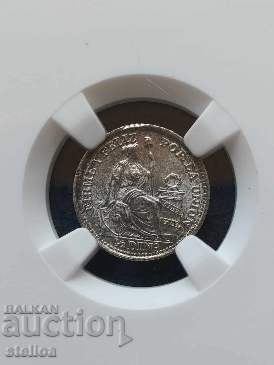 Licitație 1/2 Dinero Peru 1916 NGC MS67