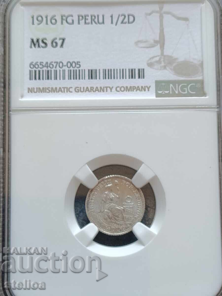 1/2 Dinero Peru 1916 NGC MS67