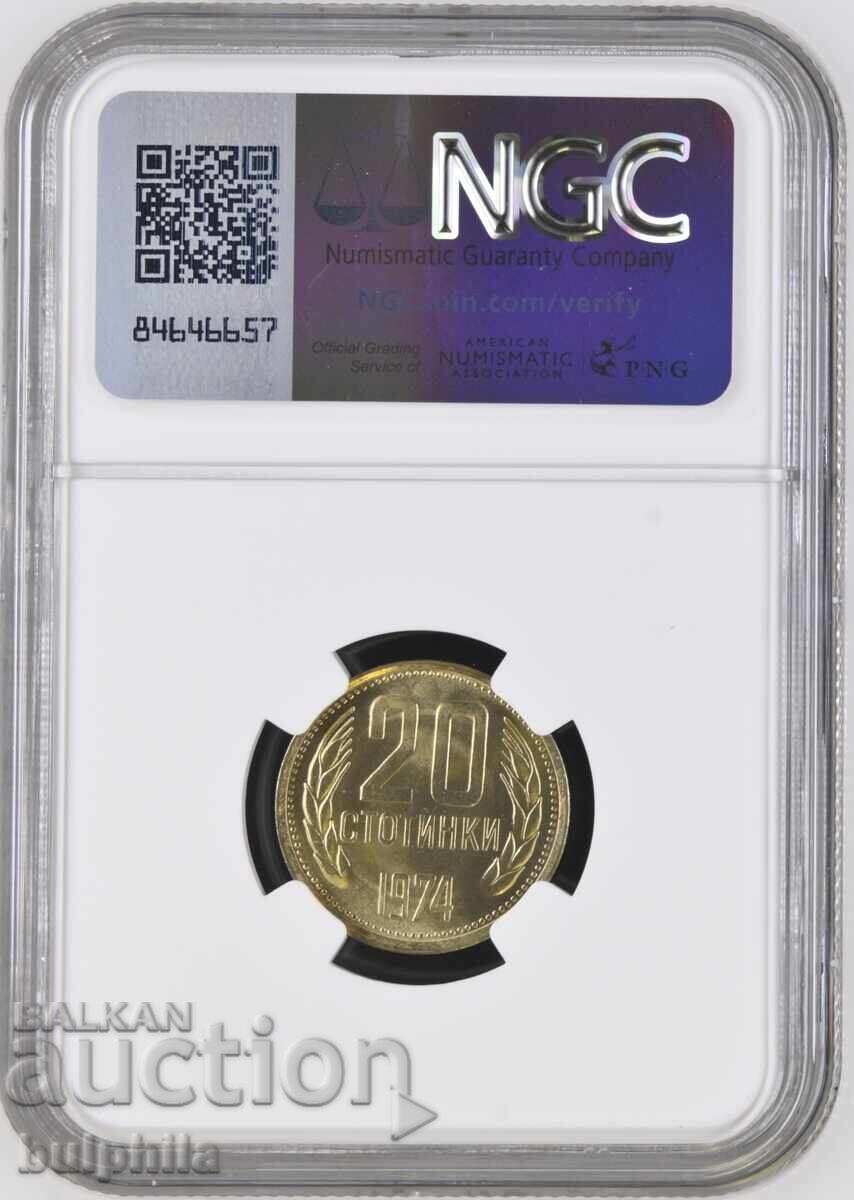 20 stotinki 1974 NGC MS 67 cu preț € 80.00 | 156.47 BGN
