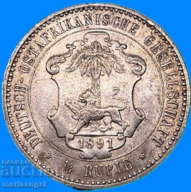 1/4 Рупия 1891 Германия Източна Африка 2.91г Вилхелм II Ag - 6