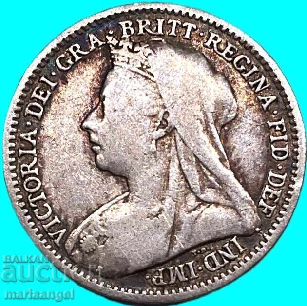 Marea Britanie 3 pence 1895 Victoria 1837-1901 argint