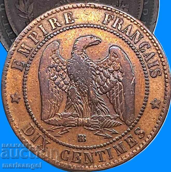 Franța 10 centime 1861 30mm Napoleon al III-lea bronz cu preț € 8.00 | 15.65 BGN