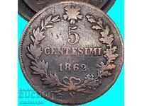 ITALIA 1862 5 centesimi centesimi N - Napoli