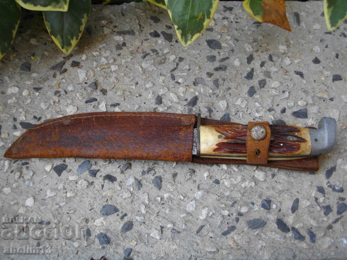 CUȚIT VECHI CU TOC CU MÂNER DIN CORN - 7 CUȚIT VECHI CU TOC CU MÂNER DIN CORN - 7