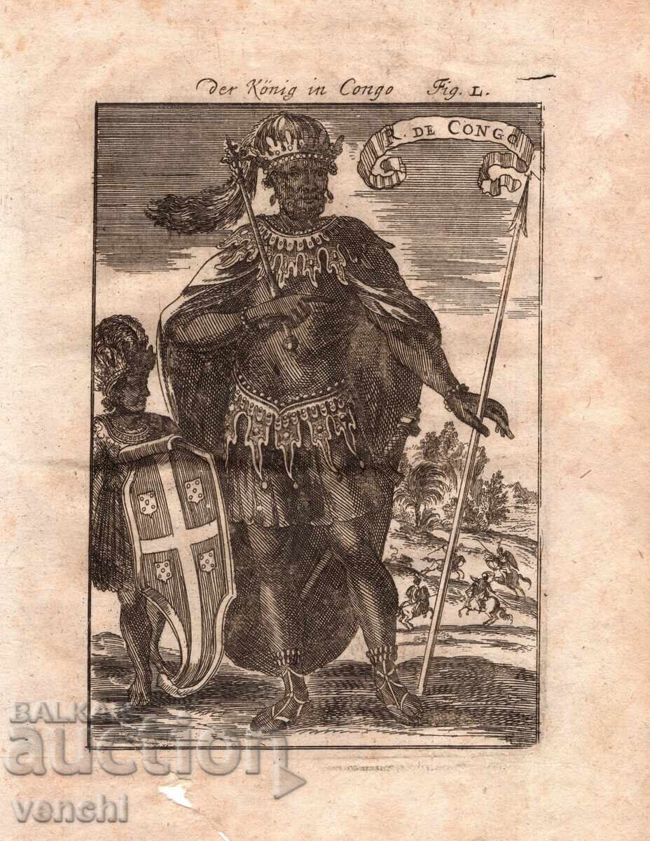 1719 - GRAVURĂ MALLET - REGELE CONGOLUI - original