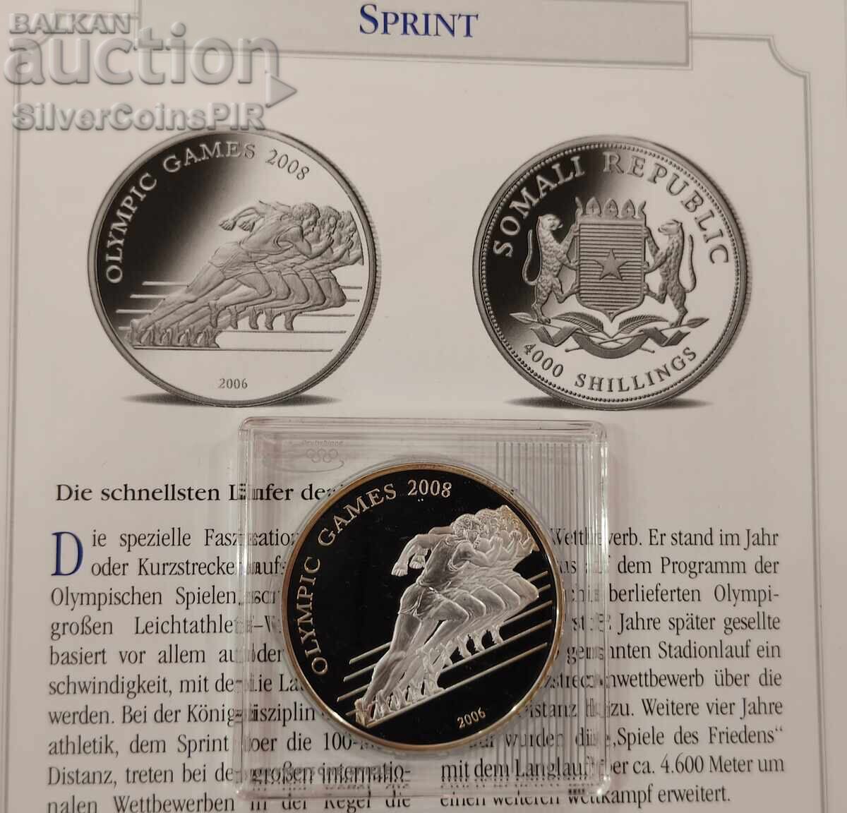 Silver 4000 Shillings 2008 Olympics Somalia