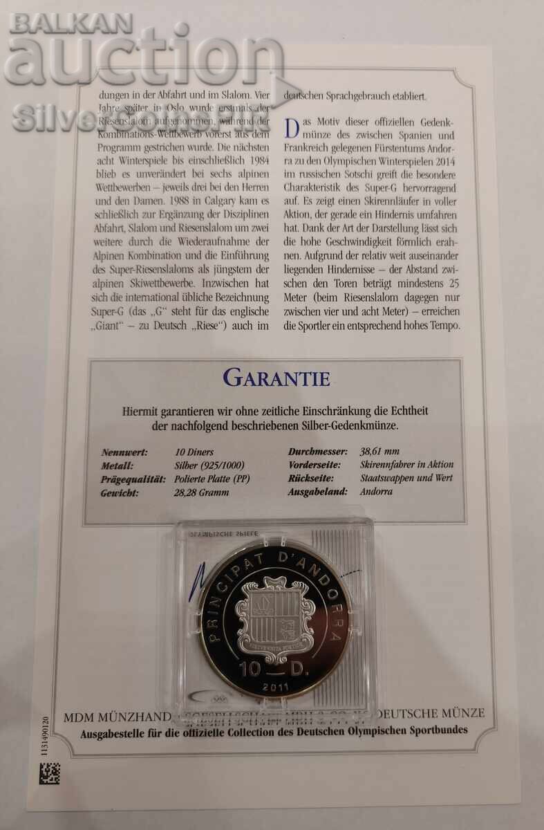 Ασημένιο νόμισμα 10 Δηνάρια Ολυμπιακοί Αγώνες 2014 Ανδόρα με τιμή € 47.00 | 91.92 BGN