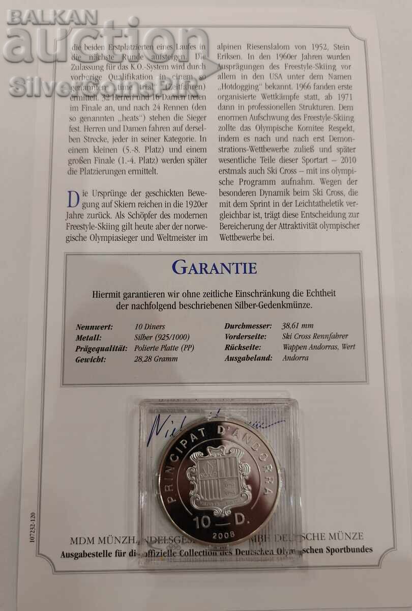 Сребро 10 Динера Олимпиада 2010 Андора с цена € 45.44 | 88.87 лв.