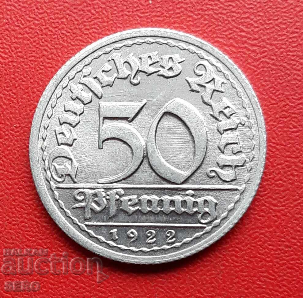 Germany-50 pfennig 1922 G-Karlsruhe-extra preserved