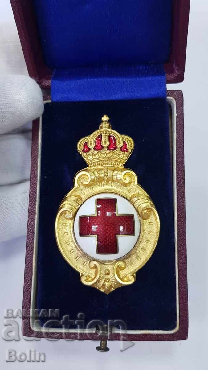 Rară insignă regală, Crucea Roșie - Ferdinand I + cutie Rară insignă regală, Crucea Roșie - Ferdinand I + cutie
