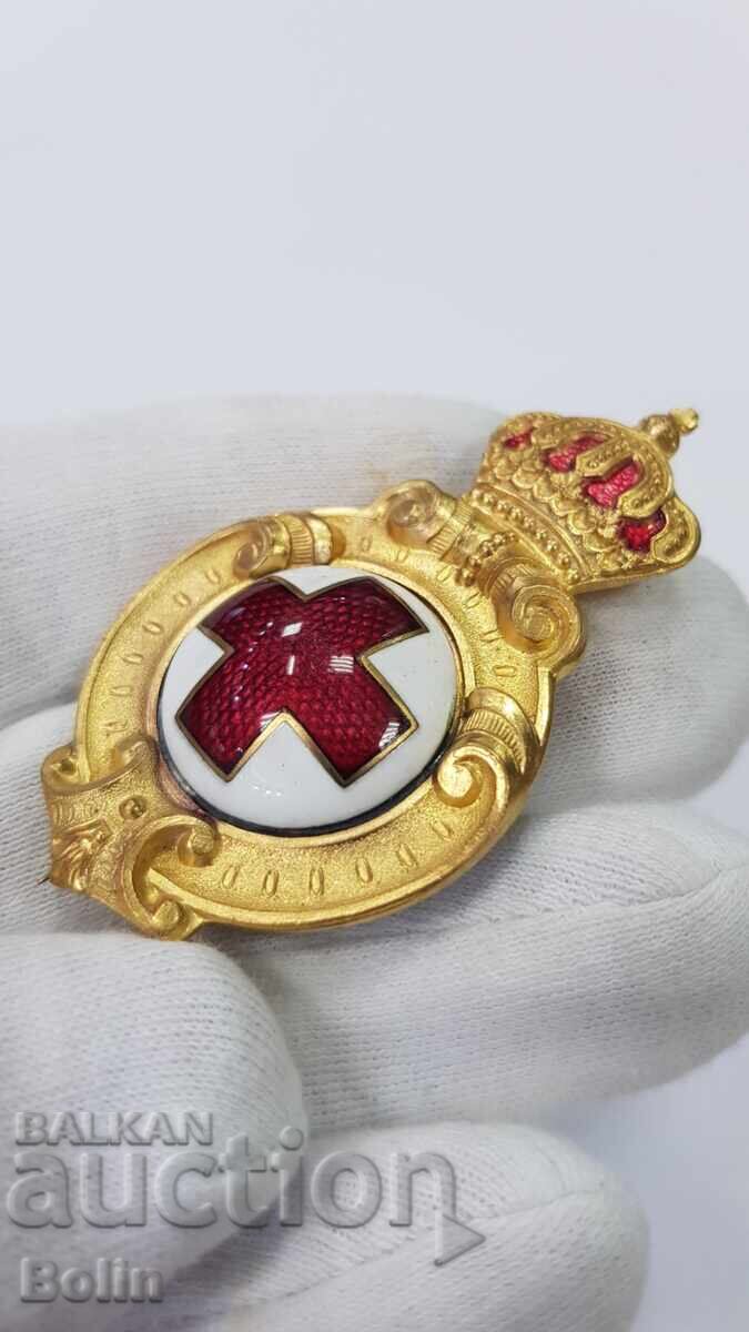 Licitație Rară insignă regală, Crucea Roșie - Ferdinand I + cutie