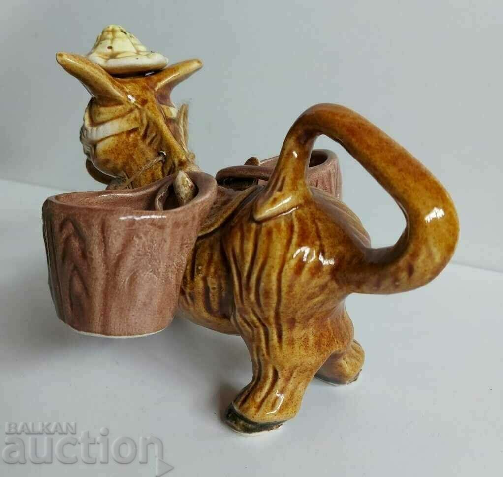 Auction  . CERAMIC BULGARIAN FLAG DONKEY HORSE BRANDY GLASS GLASS