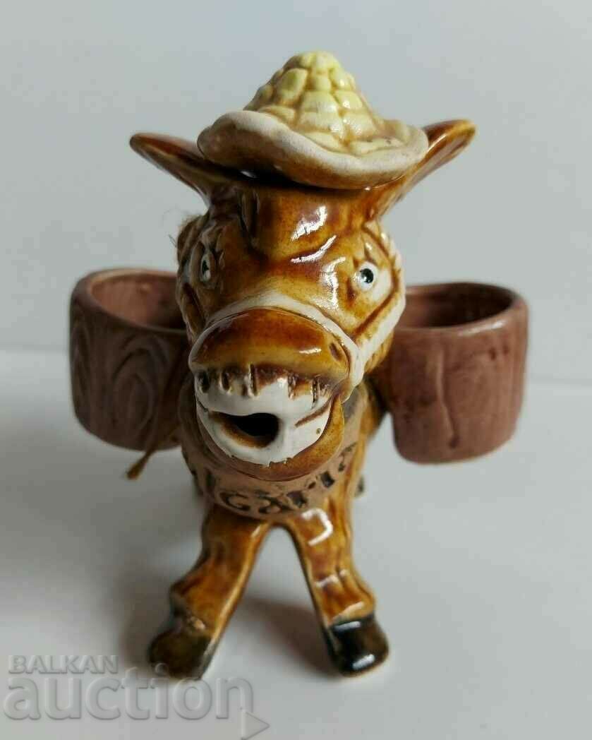. CERAMIC BULGARIAN FLAG DONKEY HORSE BRANDY GLASS GLASS - 7