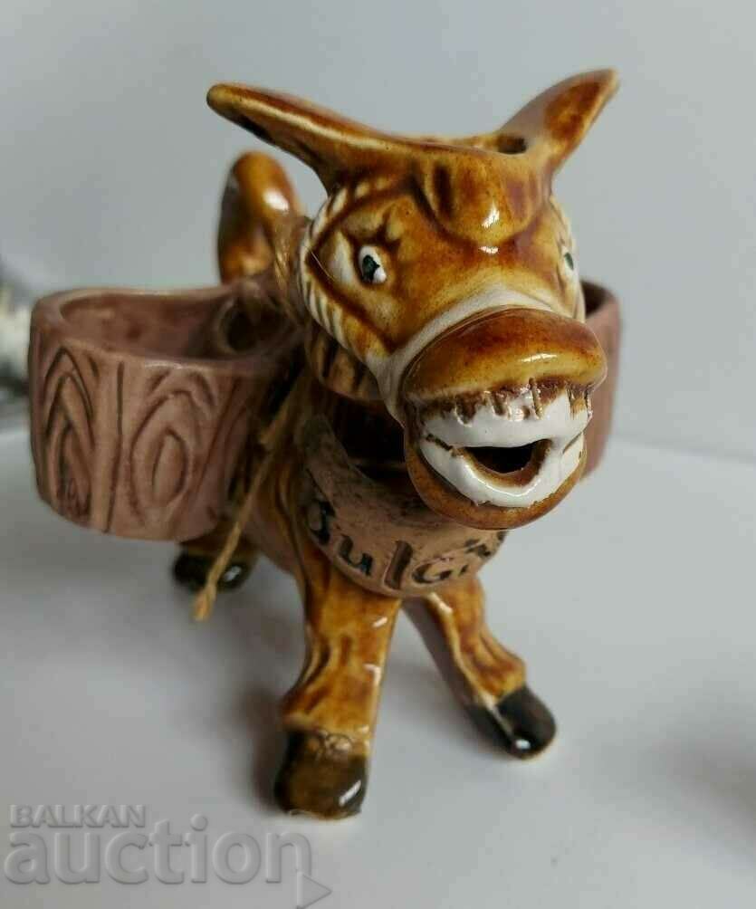 . CERAMIC BULGARIAN FLAG DONKEY HORSE BRANDY GLASS GLASS