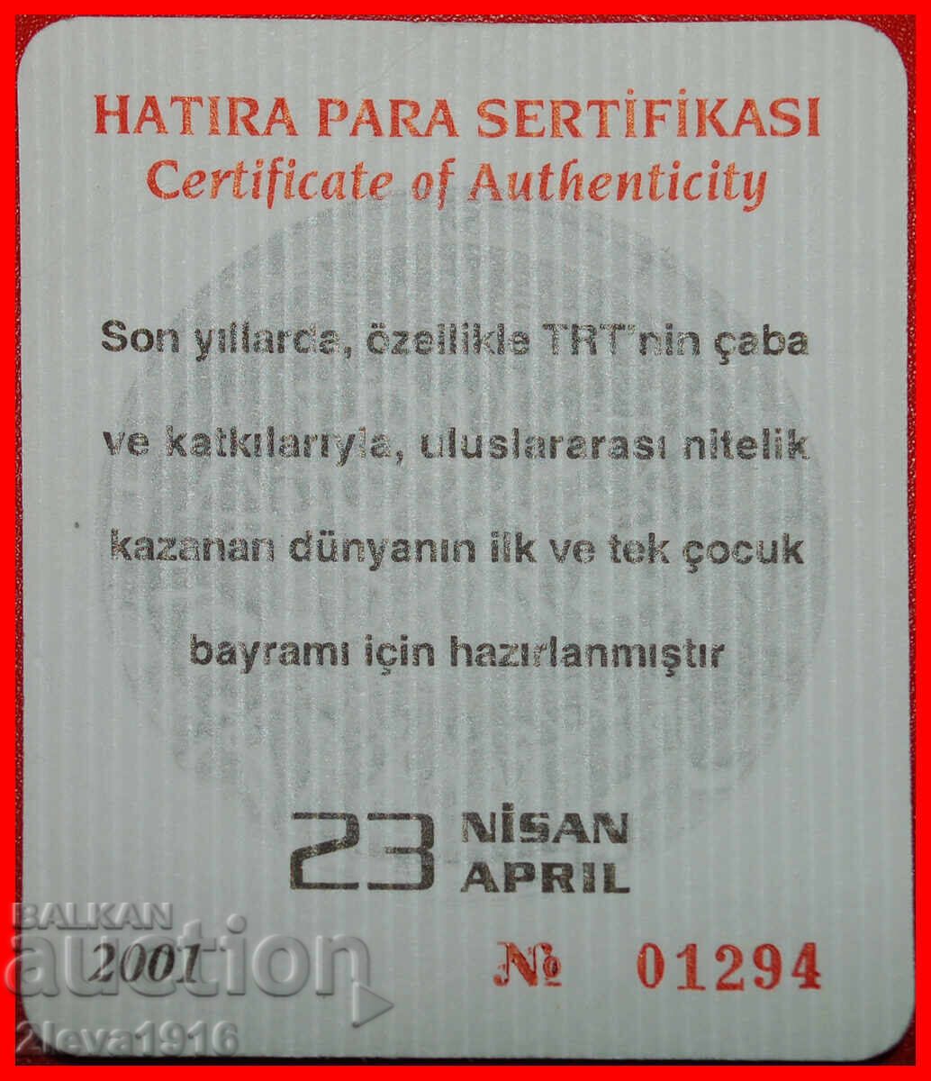 Licitație RARITATE: TURCIA ★ 5000000 LIRE 2001 COA COPII ARGINT!