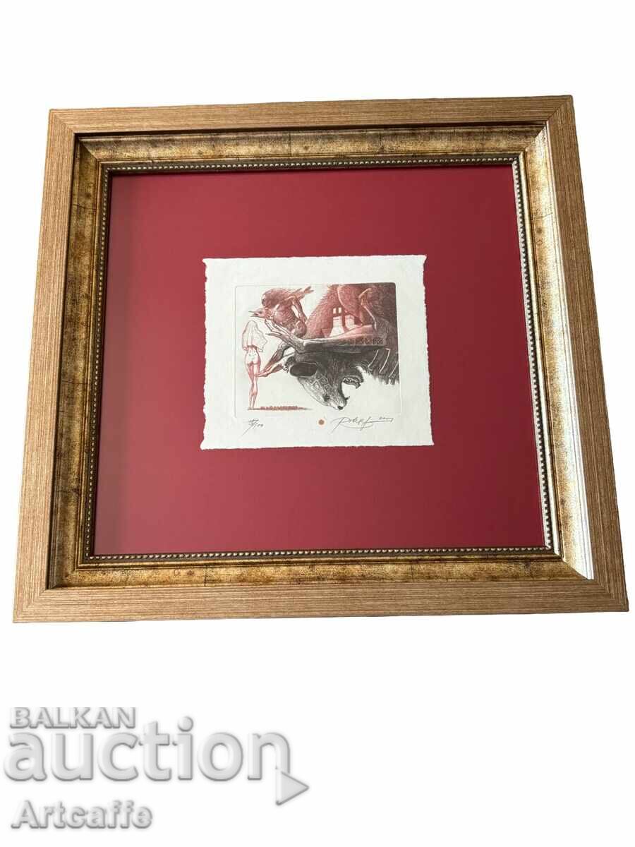 Robert Baramov-gravură, semnată, 2001, înrămată cu preț € 148.00 | 289.46 BGN