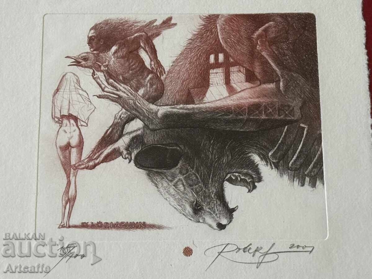 Robert Baramov-gravură, semnată, 2001, înrămată - 5