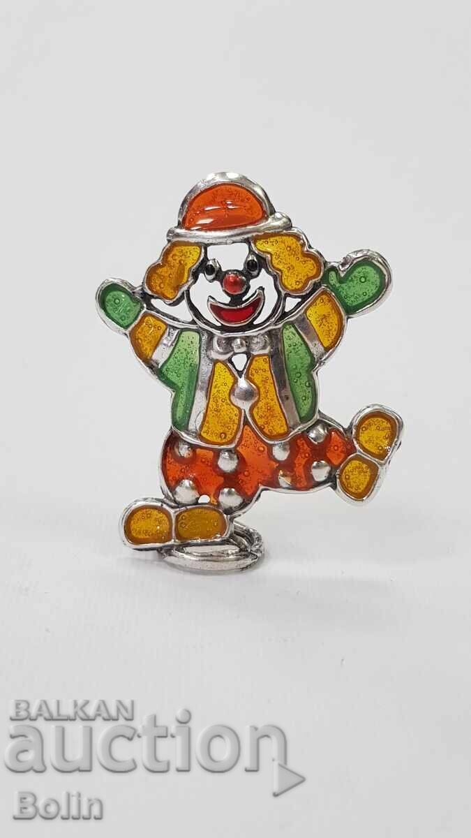 Collectible Cheerful Silver Clown with Enamel - Italy 800 purity Collectible Cheerful Silver Clown with Enamel - Italy 800 purity