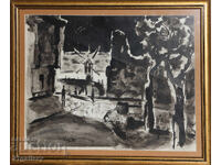 Nayden Petkov (1918 - 1989) ink city landscape