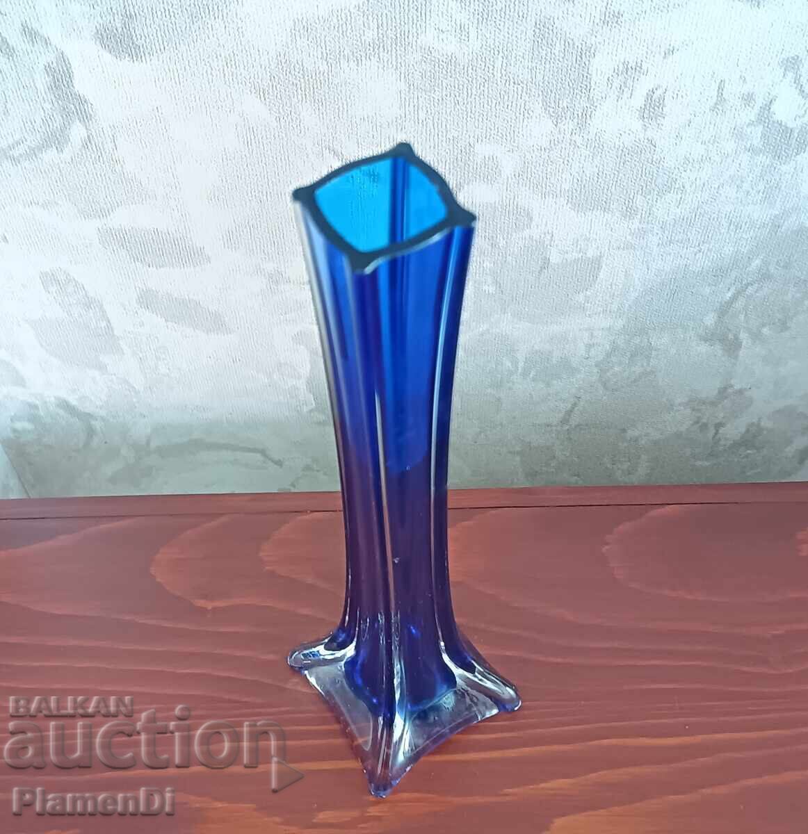 Vază de artă retro din sticlă albastru cobalt și transparent - Sommerso - 7