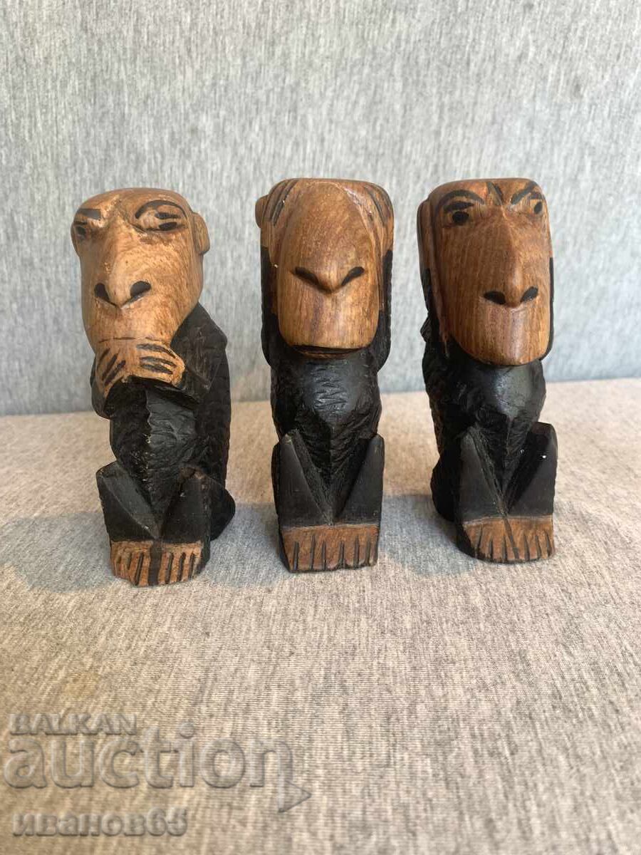 The Three Wise Monkeys, classic wooden figures - 5