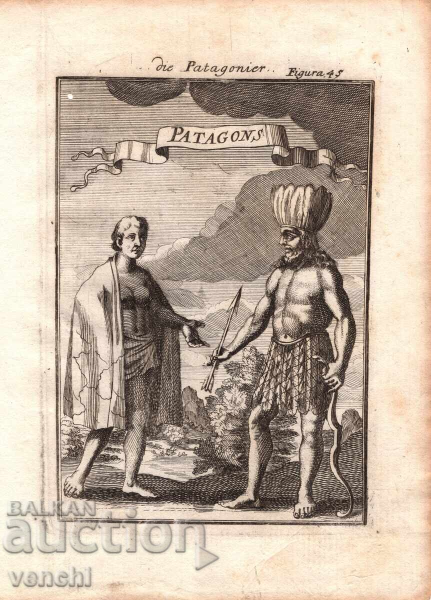 1719 - MALLET ENGRAVING - PATAGONIANS - original 1719 - MALLET ENGRAVING - PATAGONIANS - original