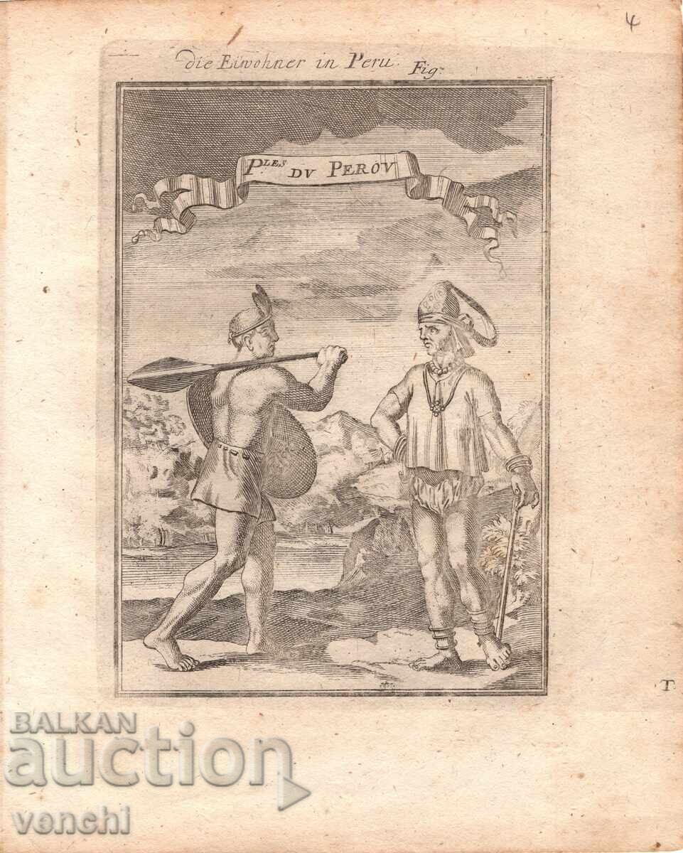 1719 - MALLET ENGRAVING - INHABITANTS OF PERU - original