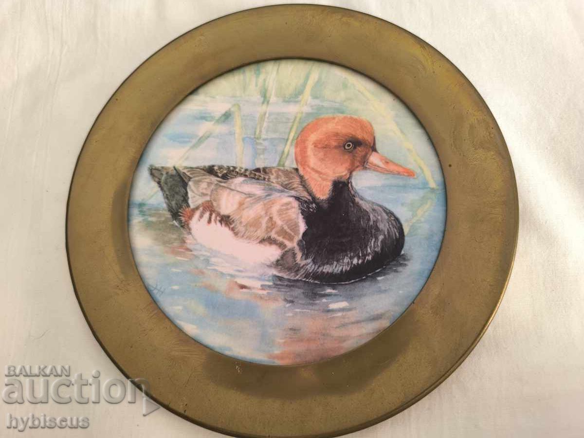 Decorative German ceramic wall plate with bronze
