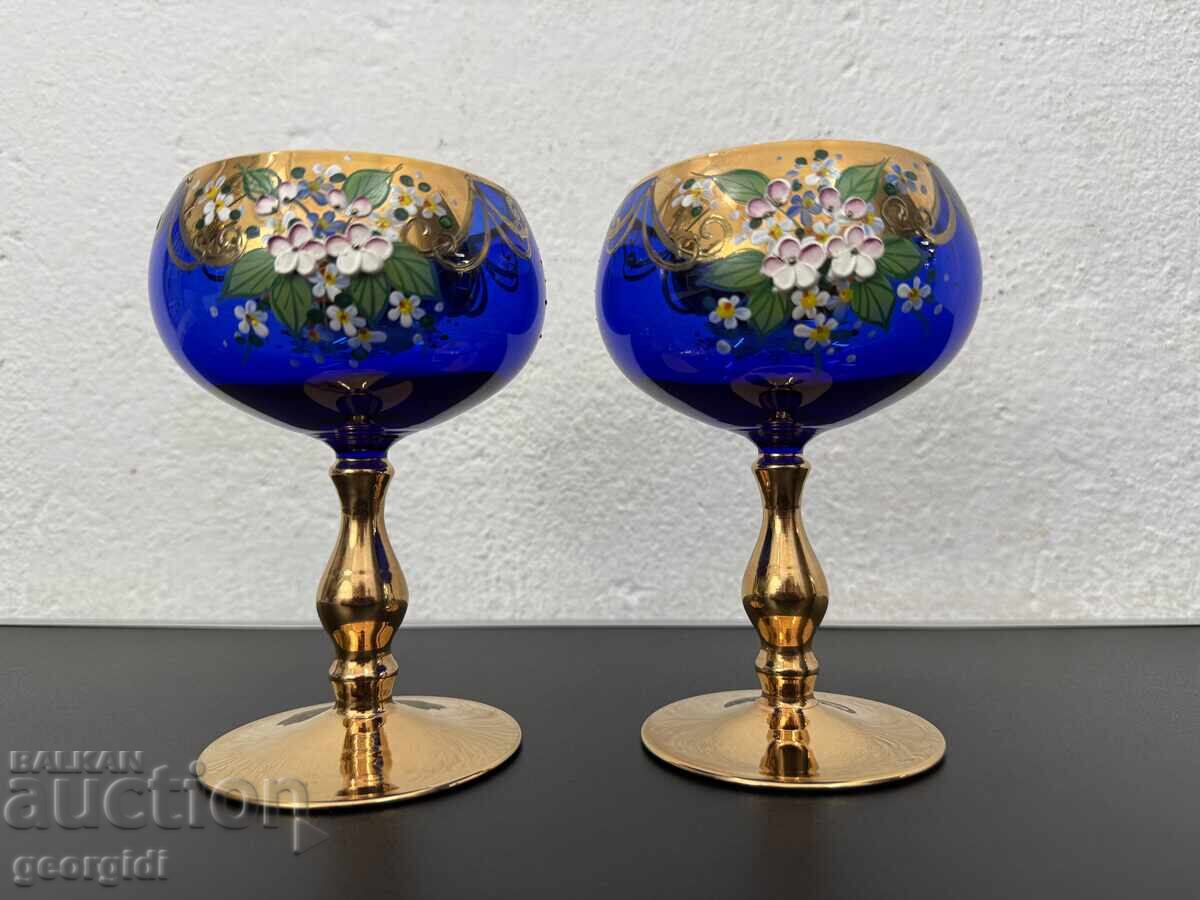 Licitație Pahare vintage BOEME din cobalt cu aurire de 24k. Nr. 8185