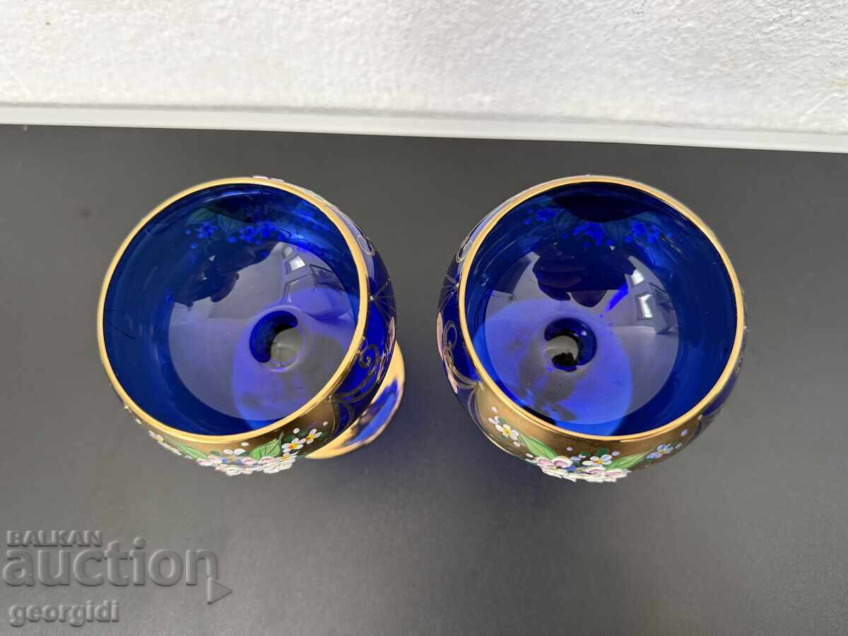 Livrarea Pahare vintage BOEME din cobalt cu aurire de 24k. Nr. 8185