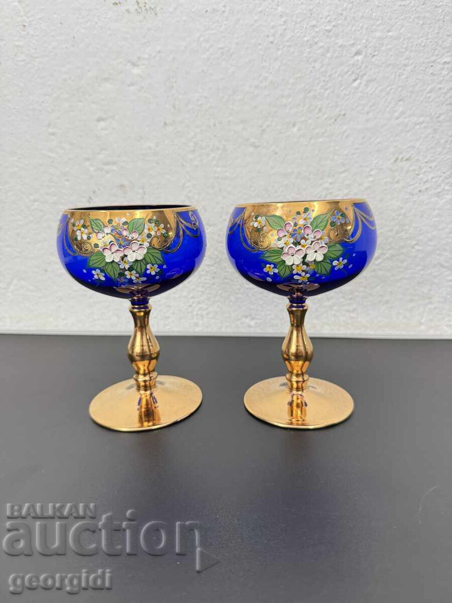 Pahare vintage BOEME din cobalt cu aurire de 24k. Nr. 8185