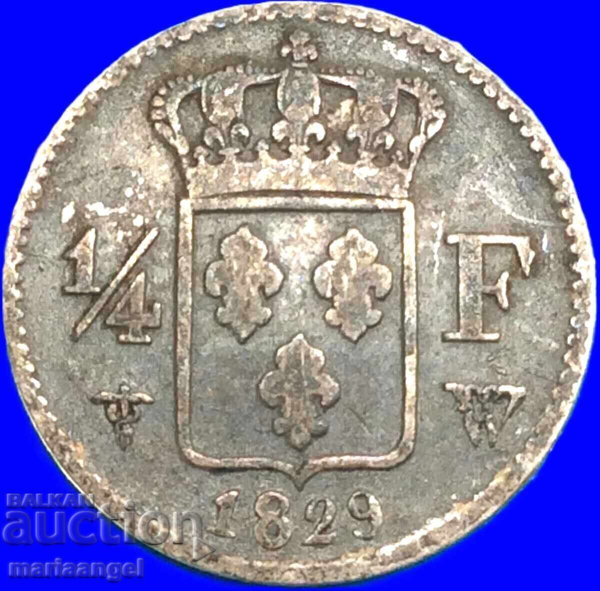 1/4 Franc 1829 France W - Lille Charles X Silver - Rare! - 6 1/4 Franc 1829 France W - Lille Charles X Silver - Rare! - 6