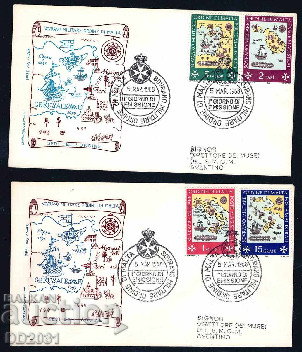Κυρίαρχο Στρατιωτικό Τάγμα της Μάλτας 1968 - FDC πλοία κάρτες ΦΙ