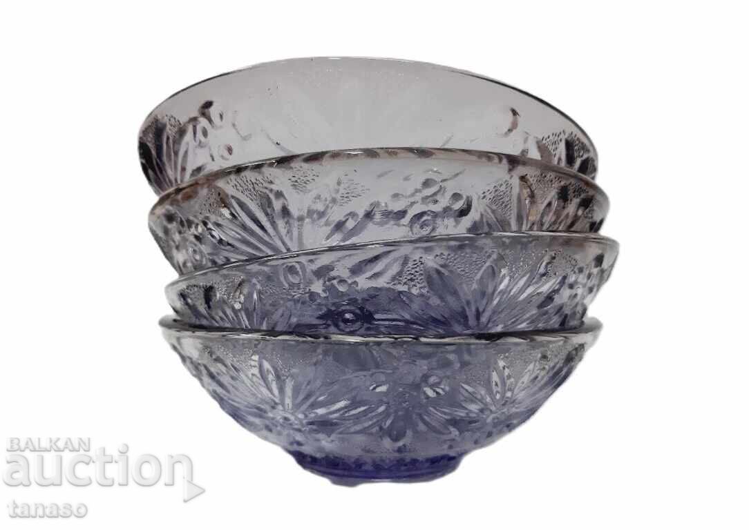 Retro purple glass dessert bowls, set of 4